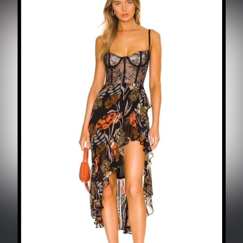 Take A Sip Dress. Katie May Size Small. Black 70s Floral.